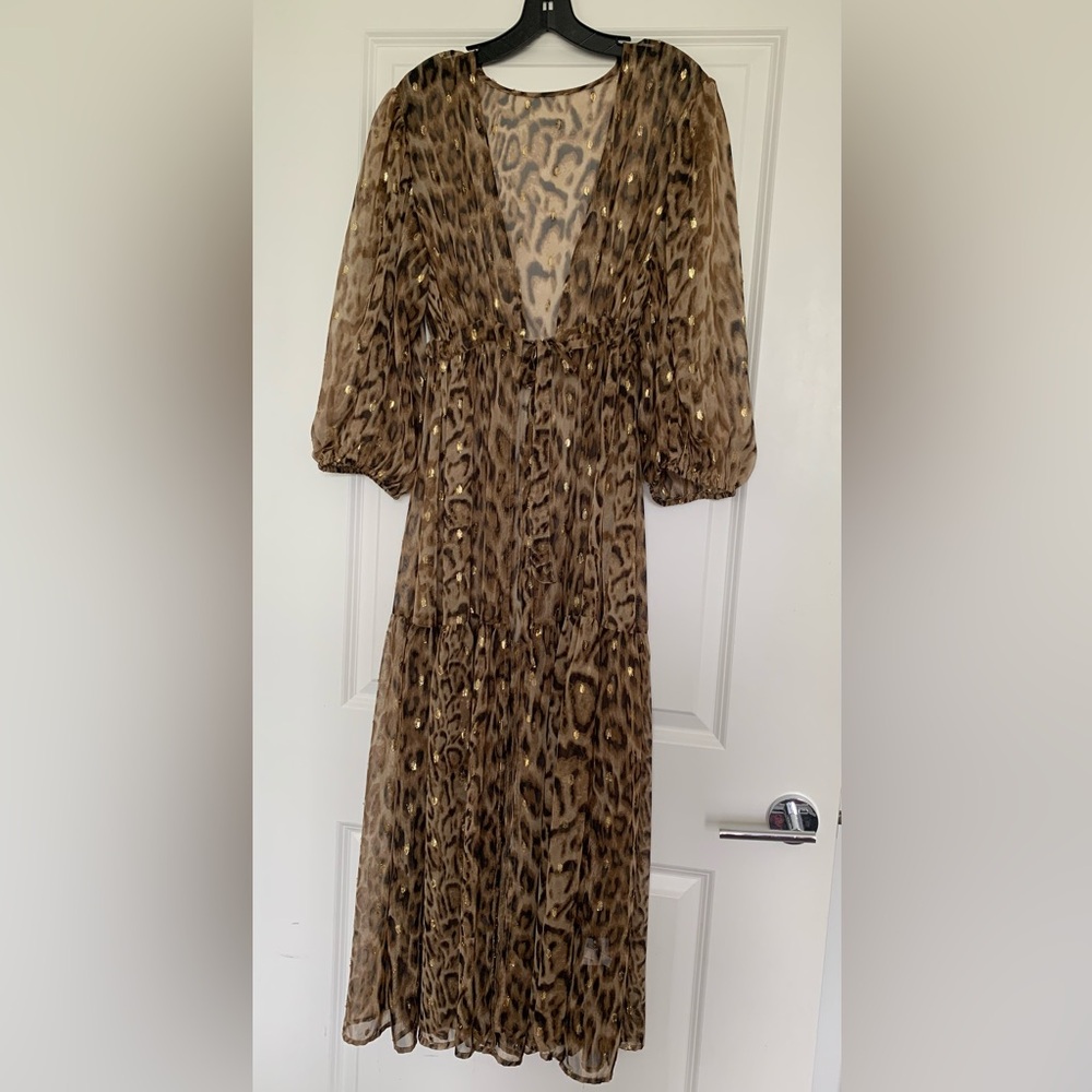 Express Sheer Metallic Leopard Maxi Cover Up/Duster  Size L